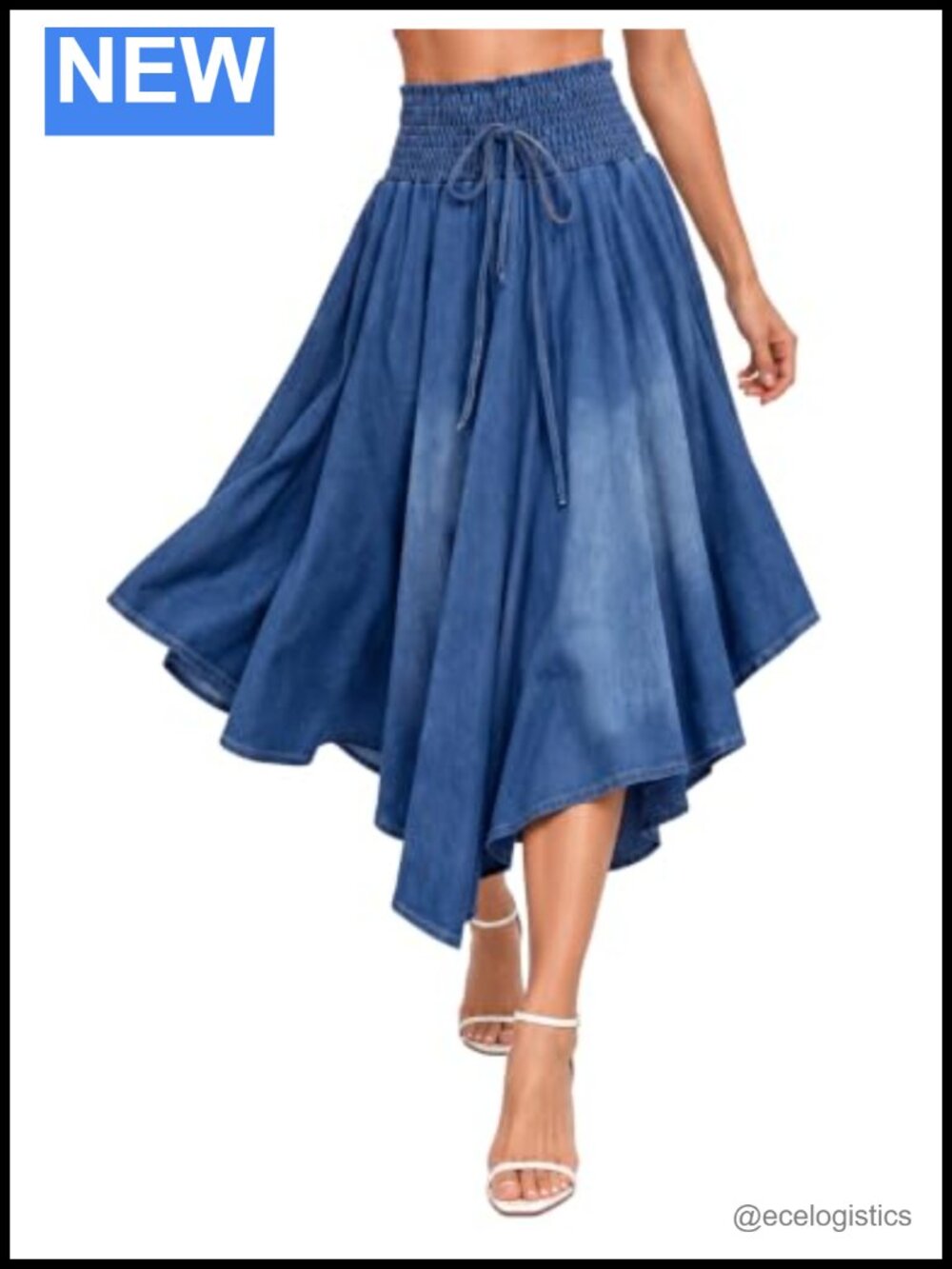 Women's High Waist Pleated Midi Denim Skirt with Built-in Shorts